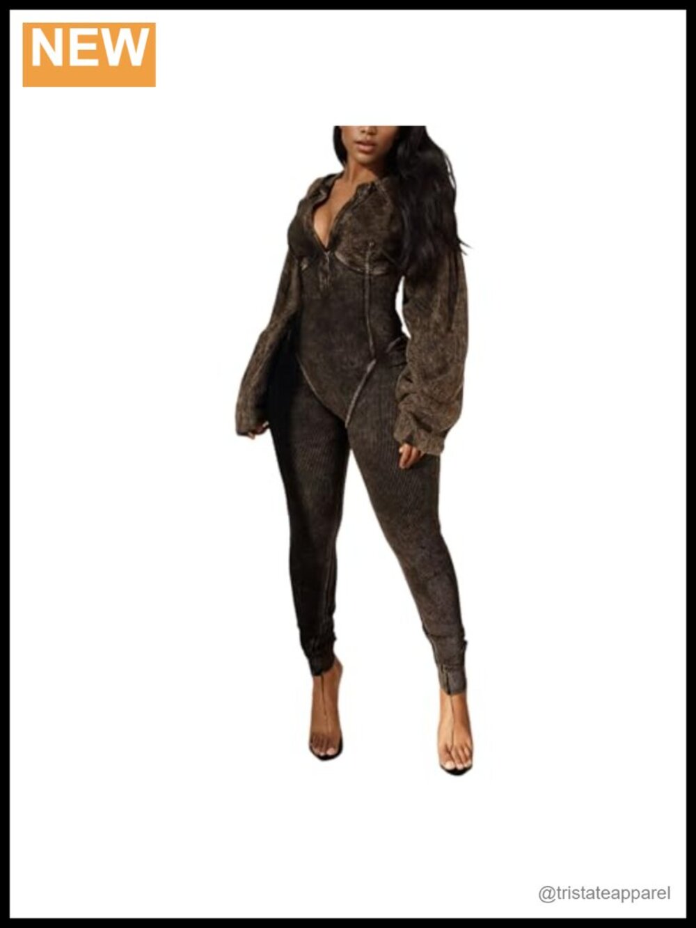 Women's Long Sleeve V Neck Lantern Jumpsuit with Pockets Casual